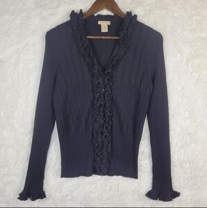 Vertical Design Womens Med Ruffle Merino Wool Cardigan Fairy Whimsygoth Romantic